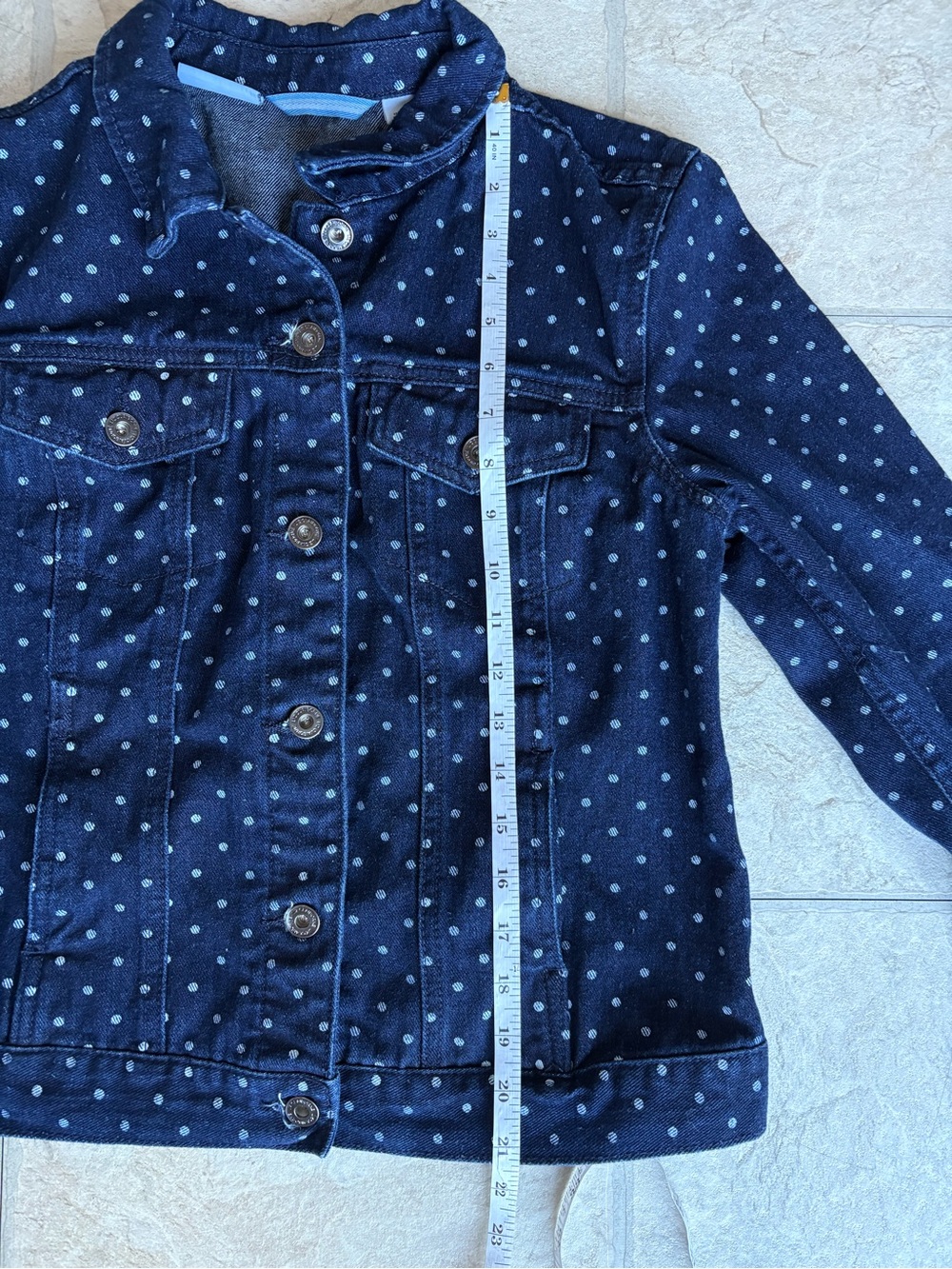 Womens Liz Claiborne Dark Denim Jacket Polka Dot Button-Up Size Large - Picture 5 of 8